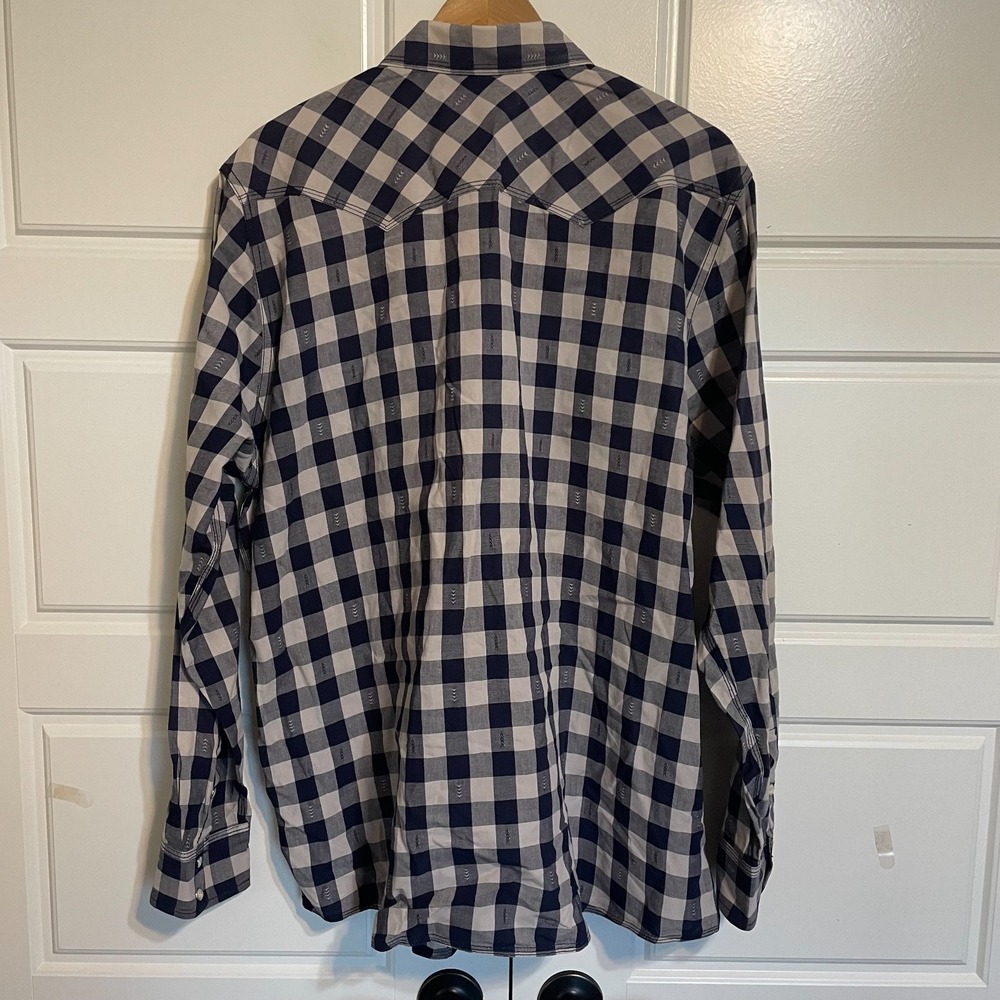 Route 66 Western Shirt Men XL Blue Cream‎ Pearl Snap Buffalo Plaid Long Sleeve - Picture 7 of 7